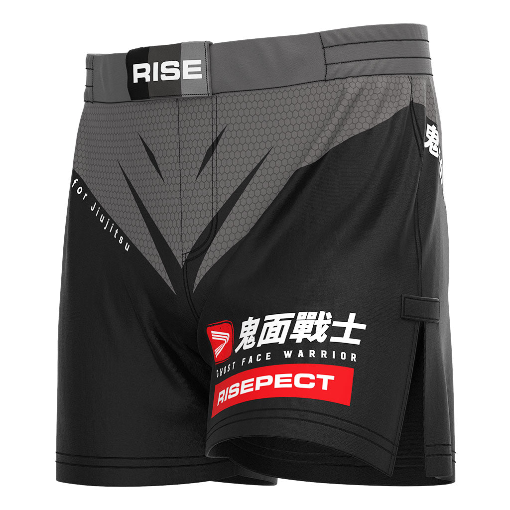 Gray Ghost Face MMA High Slit Fight Shorts-Black