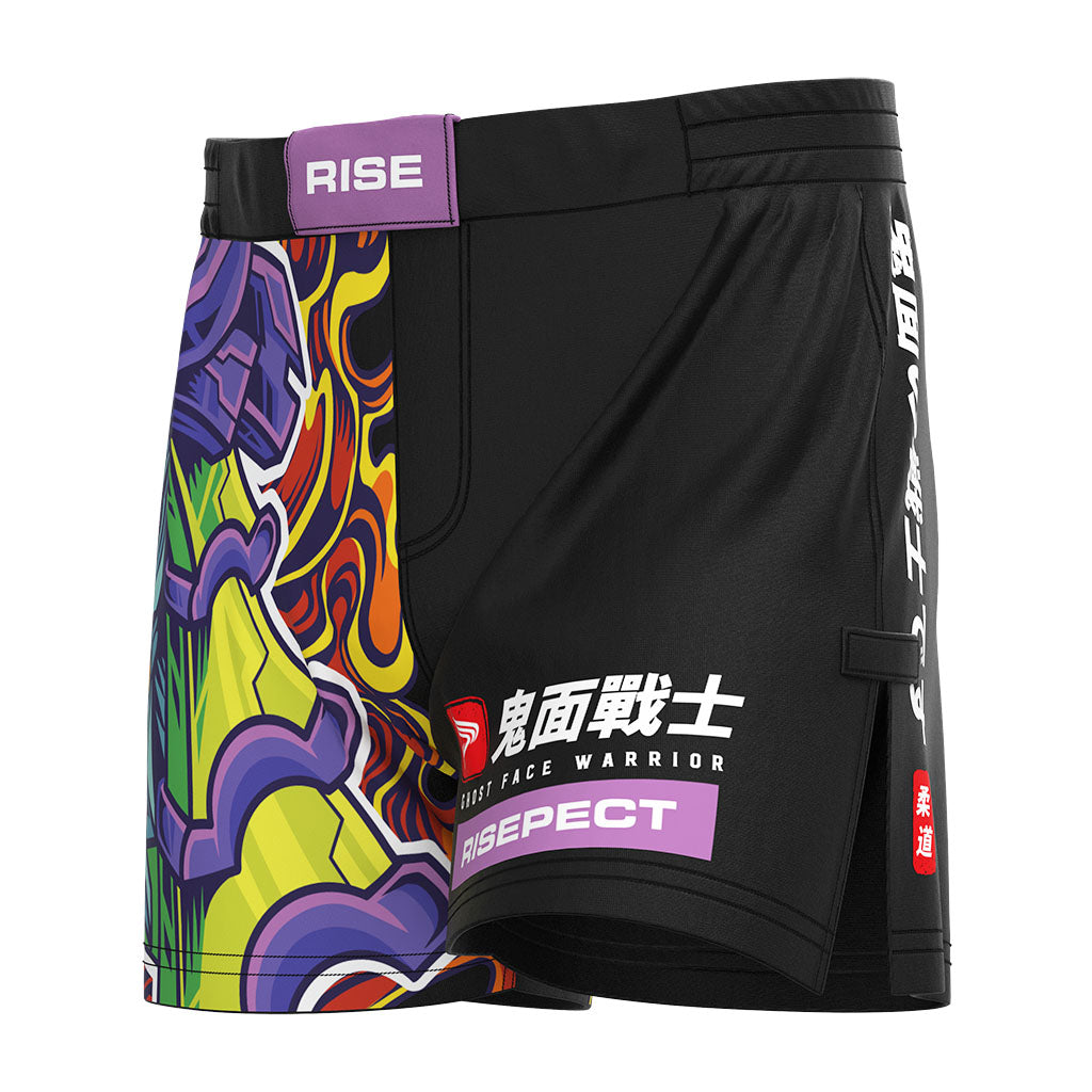 Pantalones cortos de lucha de MMA con abertura alta y guerrero fantasma colorido