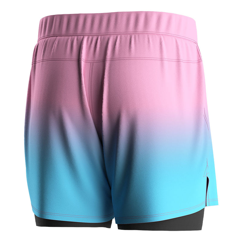 2 In 1 BJJ MMA Double Layer Shorts Pink-blue Gradient With Black Compression Liner right-back view