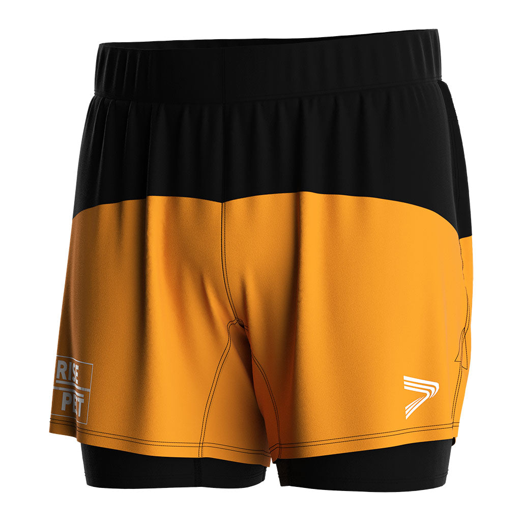 2-in-1-BJJ-MMA-Doppelschicht-Shorts in Schwarz und Orange