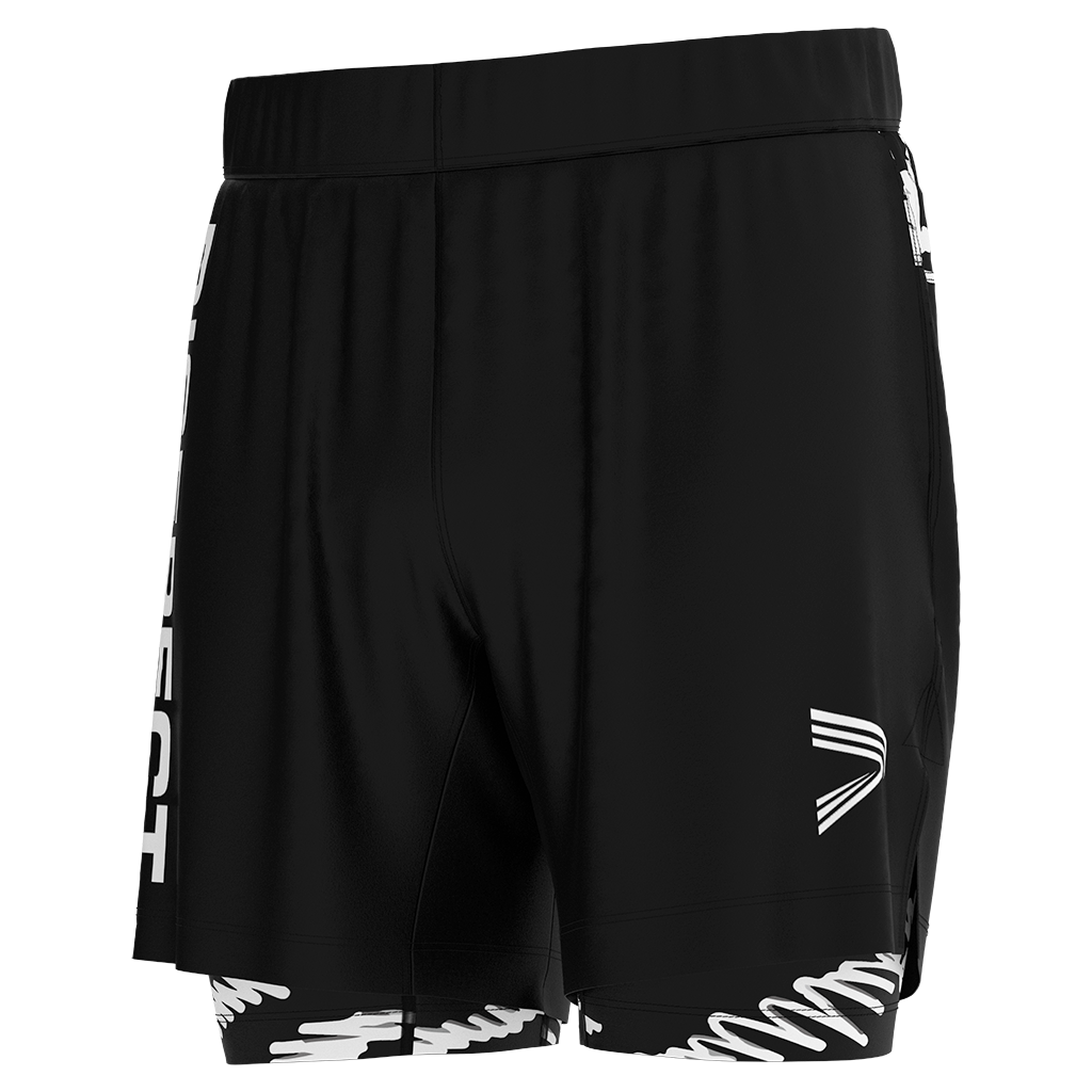 2 in 1 einfache schwarz-weiße BJJ MMA Doppelschicht-Shorts