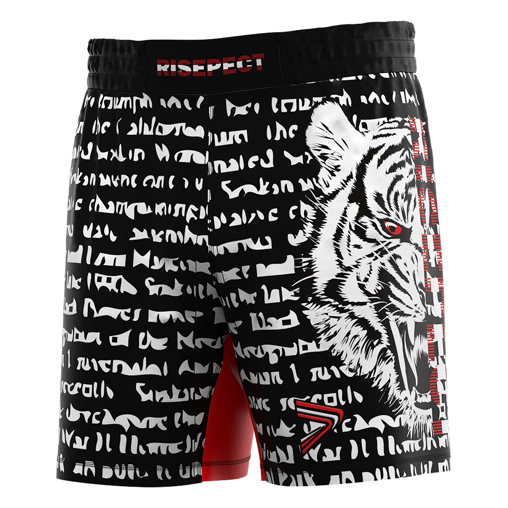 Pantalones cortos de lucha de MMA con patrón de cabeza de tigre de Brave Warrior