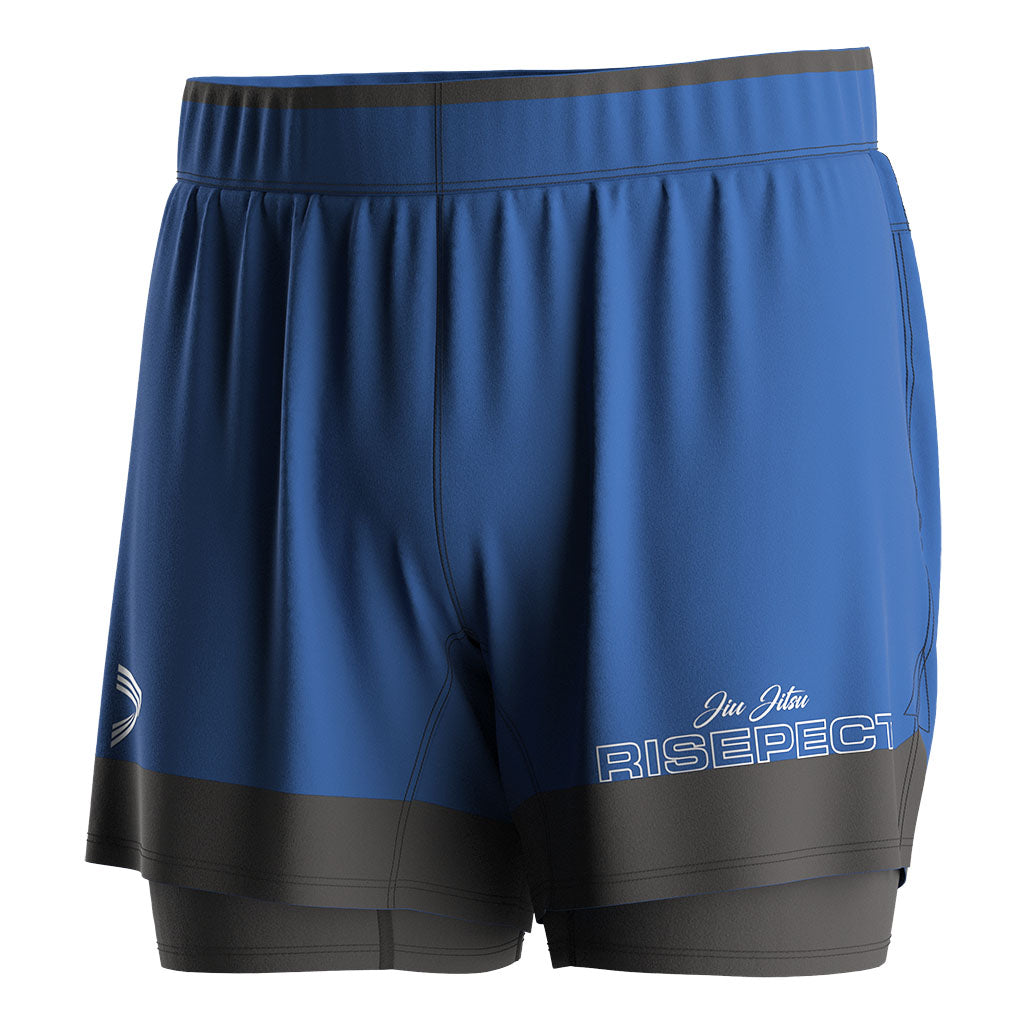 2-in-1 einfache blaue BJJ MMA Doppelschicht-Shorts