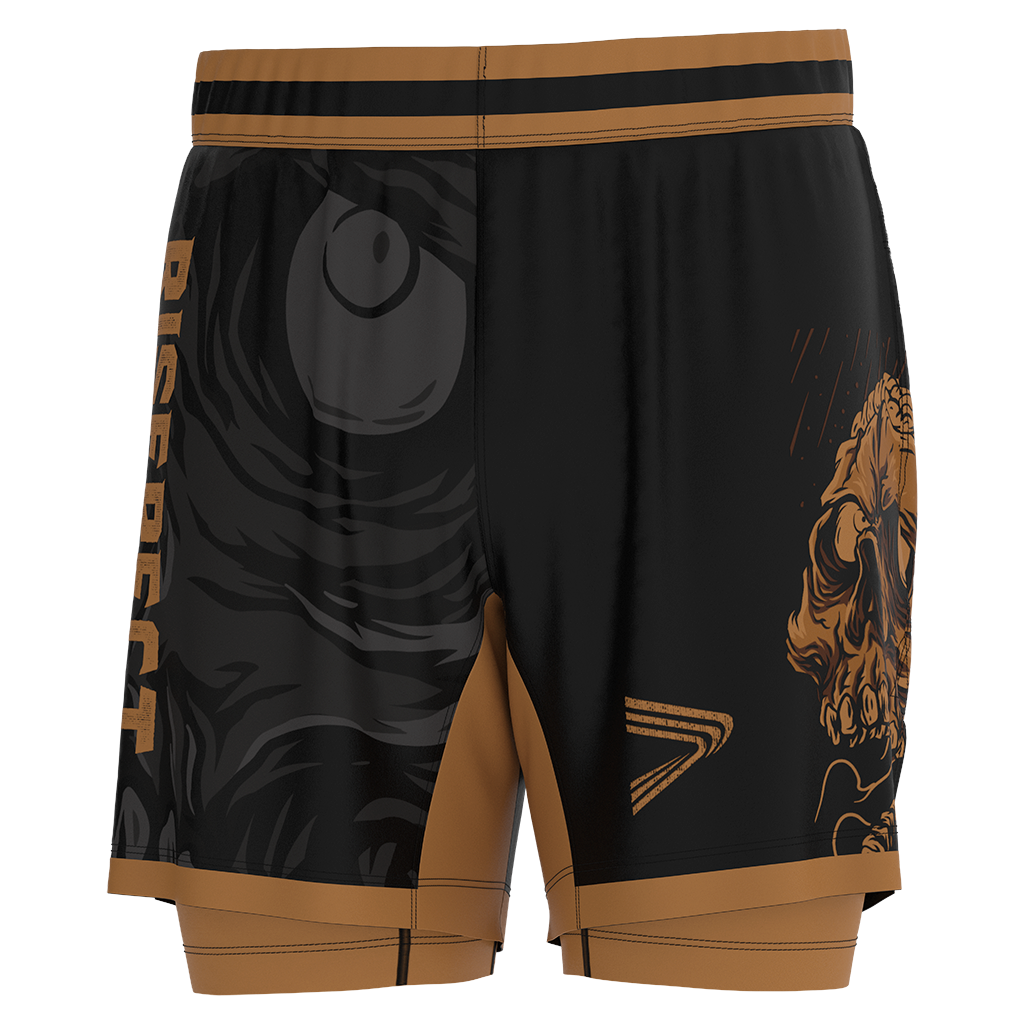 Pantalones cortos de doble capa 2 en 1 estilo calavera BJJ MMA