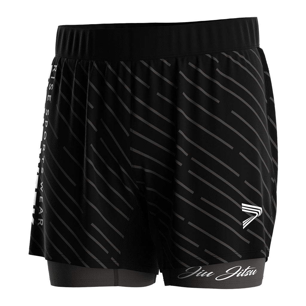 2-in-1-Premium-Doppelschicht-Shorts für BJJ und MMA in Schwarz