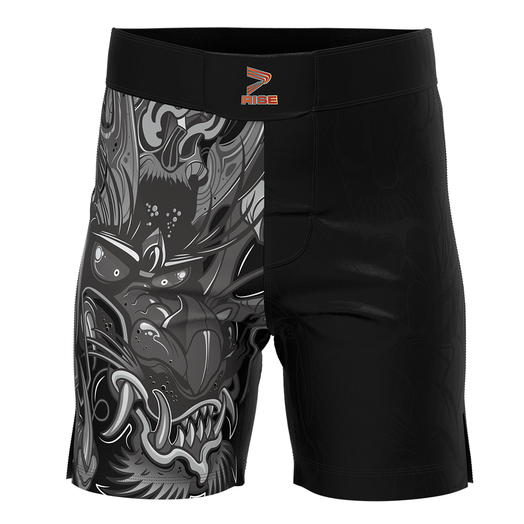Pantalones cortos de lucha de MMA con patrón de esqueleto de guerrero dragón