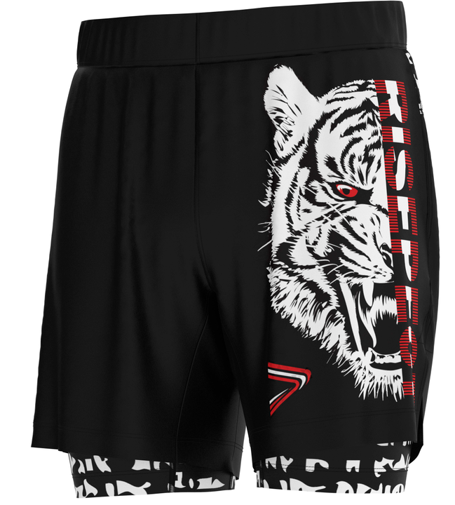 Pantalones cortos 2 en 1 Tiger Head BJJ MMA de doble capa
